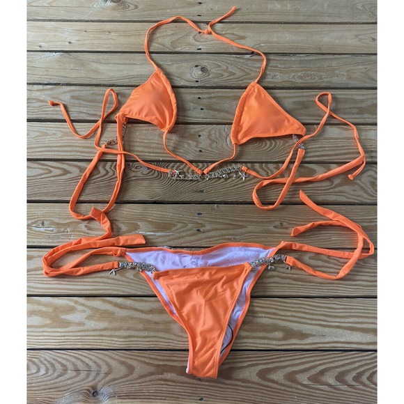 NEW Shein 2 Piece String Bikini Size Medium Women’s Orange - Picture 1 of 7
